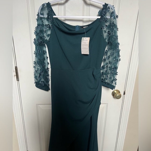 Women Elegant Off Shoulder Dress Sheer Long  Wrap Split Bodycon Maxi NWT sz MED - Picture 5 of 10